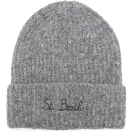 Ribbed Knit Grey Hat with Logo , female, Sizes: ONE SIZE - MC2 Saint Barth - Modalova