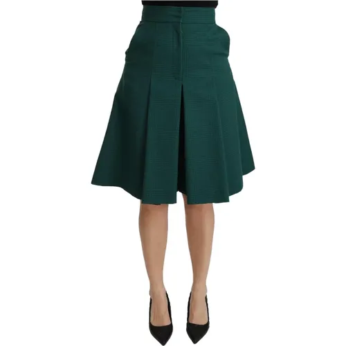 Grüner Plissierter A-Linien Rock mit hoher Taille aus Baumwolle , Damen, Größe: XS - Dolce & Gabbana - Modalova