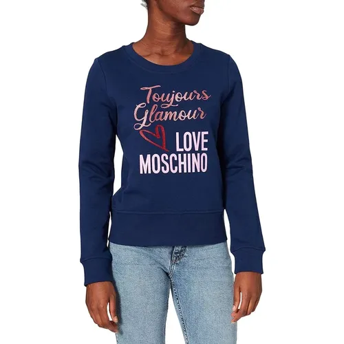 Blaue Baumwollpullover mit Markendesign , Damen, Größe: M - Love Moschino - Modalova