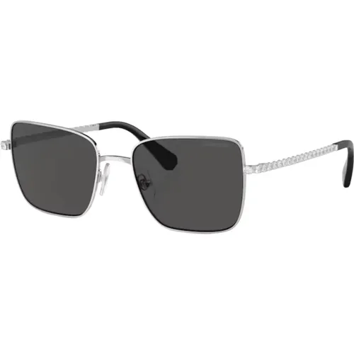 Stylish Sunglasses in Silver/Dark Grey , female, Sizes: 56 MM - Swarovski - Modalova