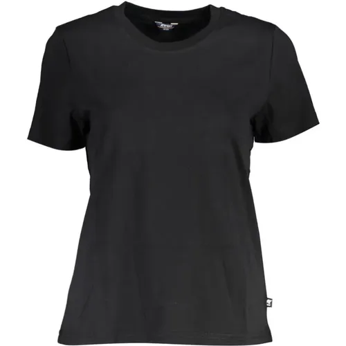 Schwarzes Baumwoll-T-Shirt mit Kontrastdetails , Damen, Größe: XL - K-way - Modalova