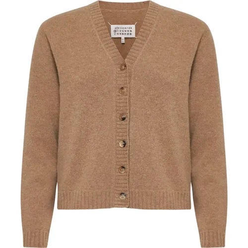 Camel Wool V-Neck Cardigan , female, Sizes: S - Maison Margiela - Modalova