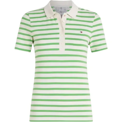 Slim Pique Stripe Polo Shirt , Damen, Größe: L - Tommy Hilfiger - Modalova