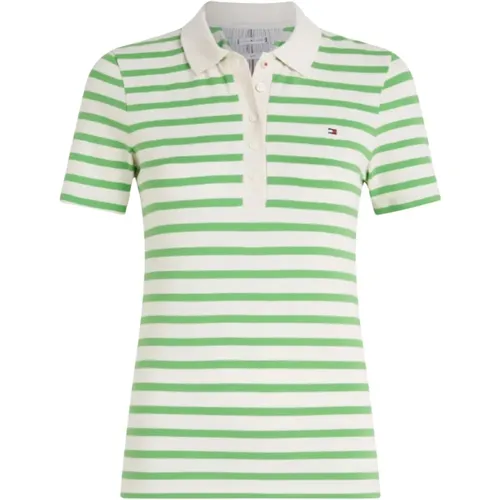 Slim Pique Stripe Polo Shirt , Damen, Größe: S - Tommy Hilfiger - Modalova