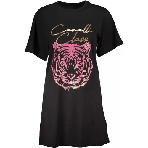 Schwarzes Logo Print T-Shirt Regular Fit , Damen, Größe: XL - Cavalli Class - Modalova