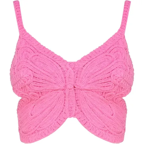 Rosa Geripptes Crop Top mit Schmetterlingsflügel-Stickerei , Damen, Größe: XS - Blumarine - Modalova