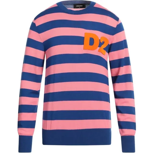 Gestreifter Logo Pullover Blau/Rosa - Dsquared2 - Modalova