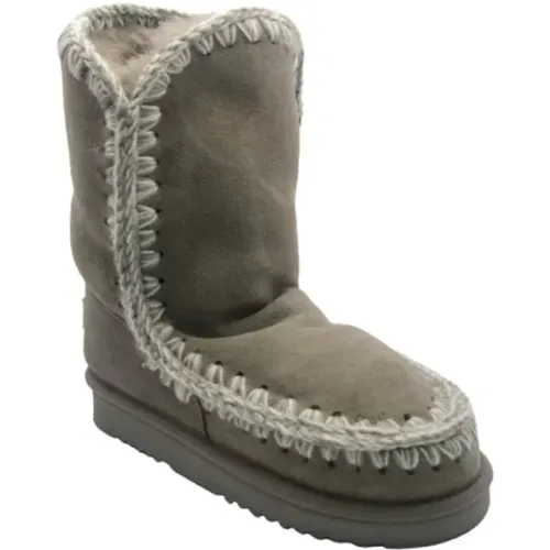 Grey leather ankle boots with fur , female, Sizes: 8 UK, 3 UK, 7 UK, 4 UK - Mou - Modalova