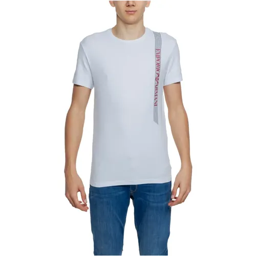Weißes Bedrucktes Baumwoll-T-Shirt mit Rundhalsausschnitt - Emporio Armani - Modalova