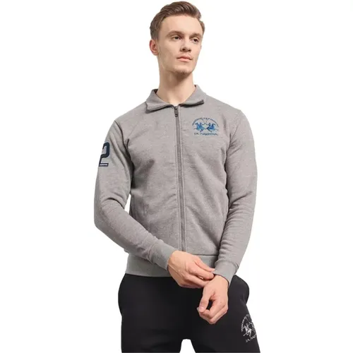 Melange Grauer Baumwoll-Zip-Sweater , Herren, Größe: 4XL - LA MARTINA - Modalova