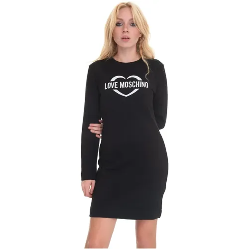 Logo Fleece Dress, 3D Effect, Regular Fit , female, Sizes: L, M - Love Moschino - Modalova