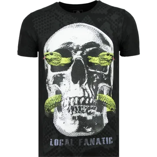 Skull Snake Rhinestones - Herren T-Shirt - 6326Z - Local Fanatic - Modalova