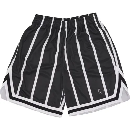 Gestreifte Mesh Basketball Shorts Schwarz/Weiß , Herren, Größe: L - Karl Kani - Modalova