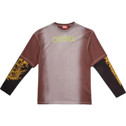 Double Layer T-Wesher Chocolate T-Shirt , male, Sizes: 2XL, L - Diesel - Modalova