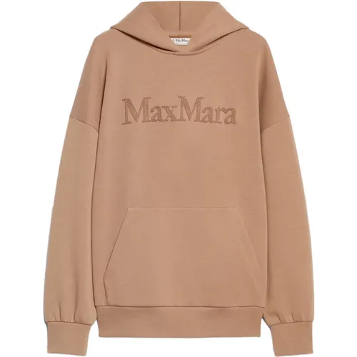 Brauner Pullover mit Kapuze und Logo , Damen, Größe: S - Max Mara - Modalova