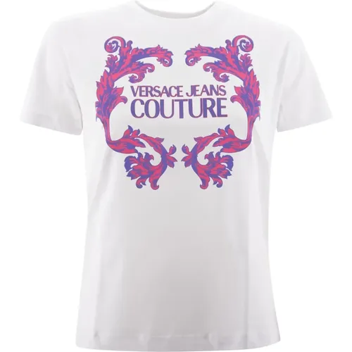 Barocco Print Crew Neck T-shirt , Damen, Größe: S - Versace Jeans Couture - Modalova