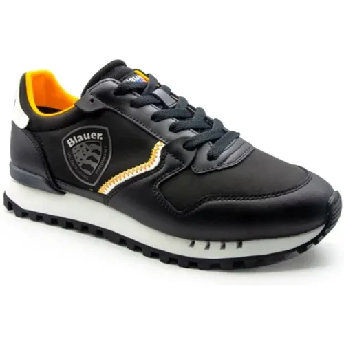 And Orange Leather Sneakers S4Dixon02 , male, Sizes: 6 UK, 10 UK, 7 UK, 9 UK, 8 UK - Blauer - Modalova