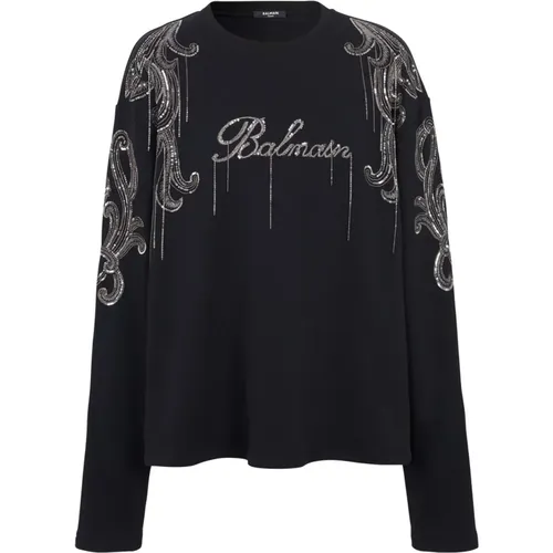 Besticktes Signature Sweatshirt mit Ketten - Balmain - Modalova