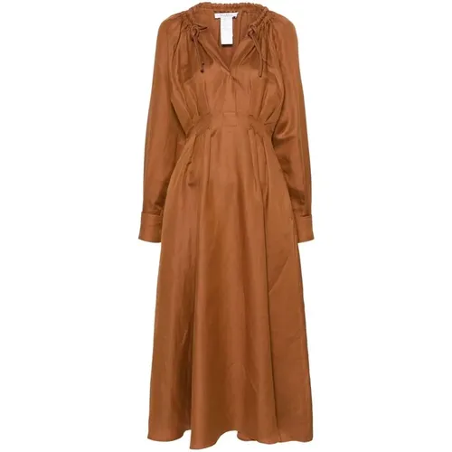 Rust Linen-Silk Dress , female, Sizes: 2XS, S, M, XS - Max Mara - Modalova