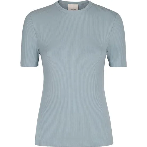 Geripptes Modal Elasthan T-Shirt , Damen, Größe: M - Calvin Klein - Modalova