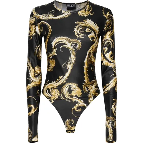 Barockdruck Schwarzes Top mit Gold,Schwarzes Top mit ***cv - Versace Jeans Couture - Modalova