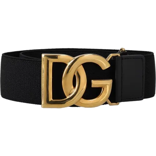 Schwarzer elastischer Gürtel mit goldfarbener Schnalle - Dolce & Gabbana - Modalova
