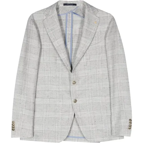 Cotton/linen/silk/wool checked jacket , male, Sizes: 2XL - Tagliatore - Modalova