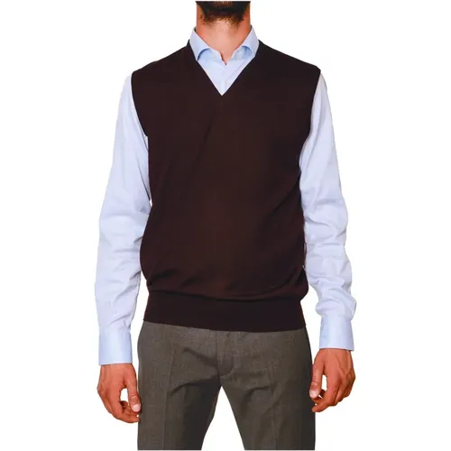 Mens Sleeveless V-Neck Sweater , male, Sizes: L, 2XL - La Fileria - Modalova