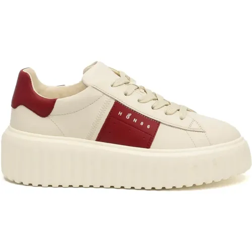 Streifen Leder Sneakers Weiß Creme , Damen, Größe: 37 1/2 EU - Hogan - Modalova