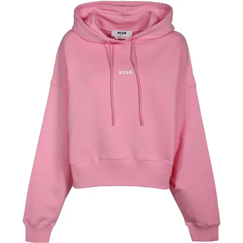 Baumwoll-Hoodie mit Logo-Print , Damen, Größe: 2XS - MSGM - Modalova