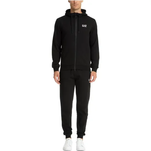 Einfarbiger Tracksuit mit Kapuze und Taschen , Herren, Größe: L - Emporio Armani EA7 - Modalova