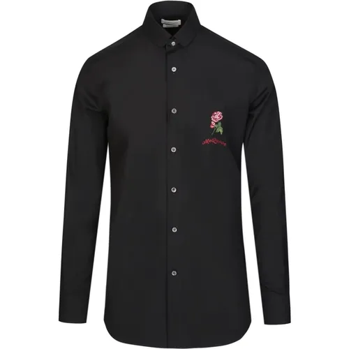 Embroidered Floral Collar Strap Shirt , male, Sizes: L - alexander mcqueen - Modalova