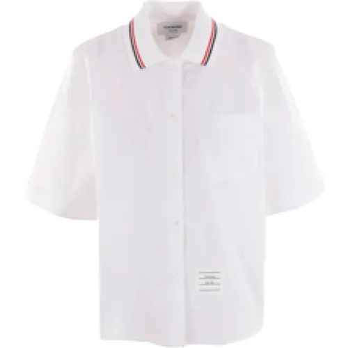 Cotton Poplin Shirt with Polo Collar and Striped Detail , female, Sizes: S - Thom Browne - Modalova
