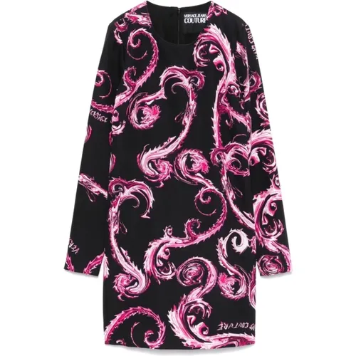 Printed Jersey Dress with Long Sleeves , female, Sizes: XS, M, S - Versace Jeans Couture - Modalova