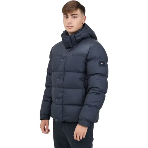 Blaue Daunenjacke mit Logopatch , Herren, Größe: XL - Tommy Hilfiger - Modalova