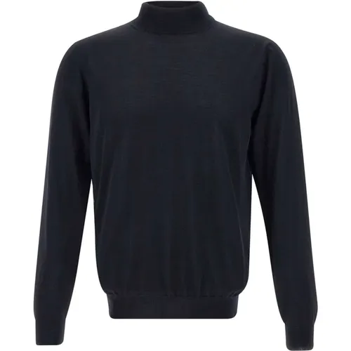 Merino Wool Turtleneck Sweater Navy , male, Sizes: 2XL, L, 3XL, 4XL, XL, 5XL - Filippo De Laurentiis - Modalova