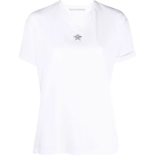 Donna Cotton T-Shirt with Star Jewel Appliqué , female, Sizes: S, XS - Stella Mccartney - Modalova