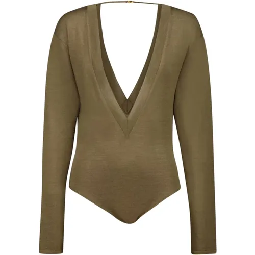 Grüner Mesh-Bodysuit mit V-Ausschnitt - Saint Laurent - Modalova