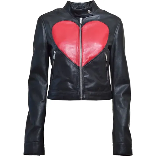 Leather Biker Jacket , female, Sizes: L, XS, S - Moschino - Modalova