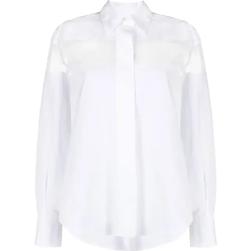 Weiße, elegante Baumwollbluse mit transparentem Organza-Einsatz - Valentino - Modalova