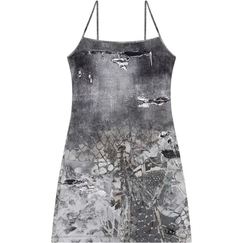 Kurzes Bodycon-Kleid mit Denim-Print , Damen, Größe: L - Diesel - Modalova