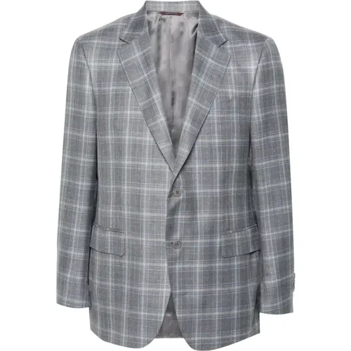 Checkered Wool Blazer Notch Lapel , male, Sizes: L, 3XL, 2XL, XL - Canali - Modalova