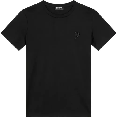Schwarzes Baumwoll-T-Shirt mit Besticktem Logo - Dondup - Modalova