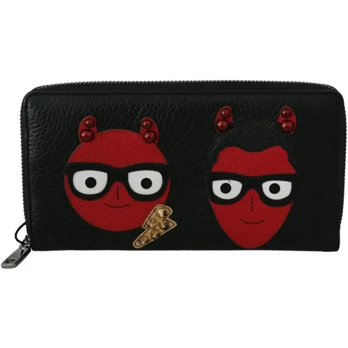 Schwarz Rote Leder Reißverschluss Brieftasche - Dolce & Gabbana - Modalova