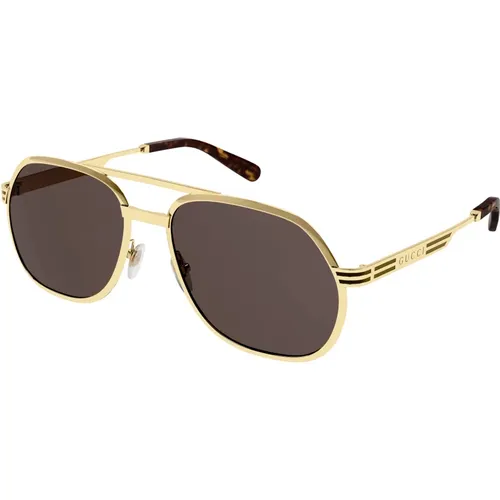 Gold/Braune Sonnenbrille Gg0981S , Herren, Größe: 60 MM - Gucci - Modalova