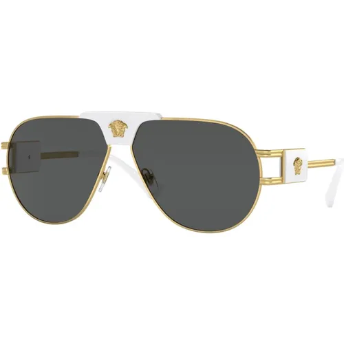 White/Dark Grey Sunglasses,Ruthenium/Grey Sunglasses,Gold Black Sunglasses - Versace - Modalova