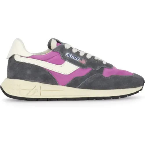 Lila Leder-Sneakers mit Wildleder-Einsätzen , Damen, Größe: 40 EU - Autry - Modalova