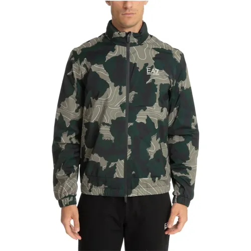 Camouflage Zip Jacket with Concealed Hood , male, Sizes: M - Emporio Armani EA7 - Modalova