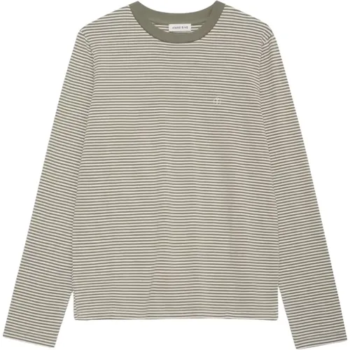 Striped Long Sleeve Tee - Olive/Ivory , female, Sizes: L, XS - Anine Bing - Modalova