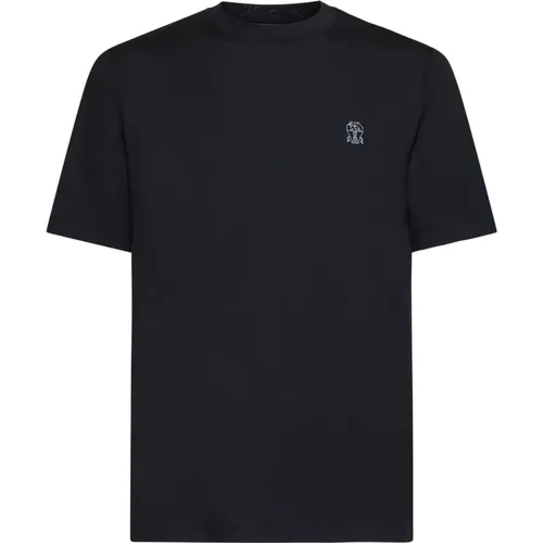 Schwarzes Baumwoll-Crew-Neck-Logo-T-Shirt , Herren, Größe: 2XL - BRUNELLO CUCINELLI - Modalova